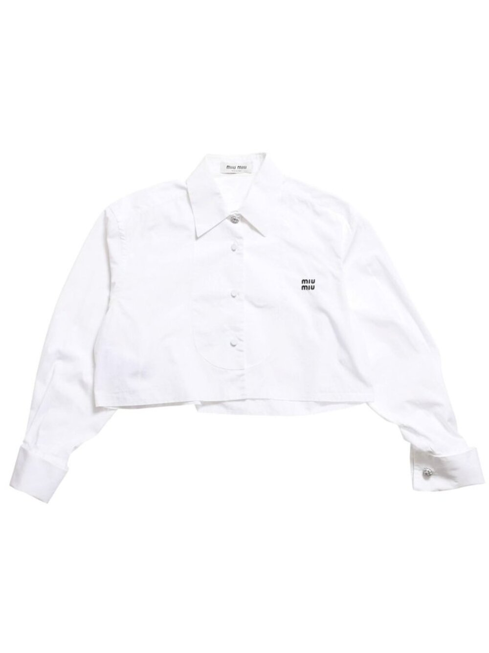 Miu Miu Cropped Shirt White Black Rhinestone